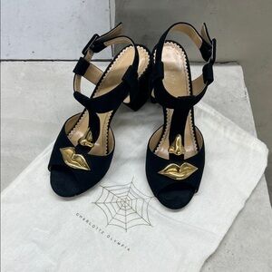 Charlotte Olympia Black Heels with Gold Accents